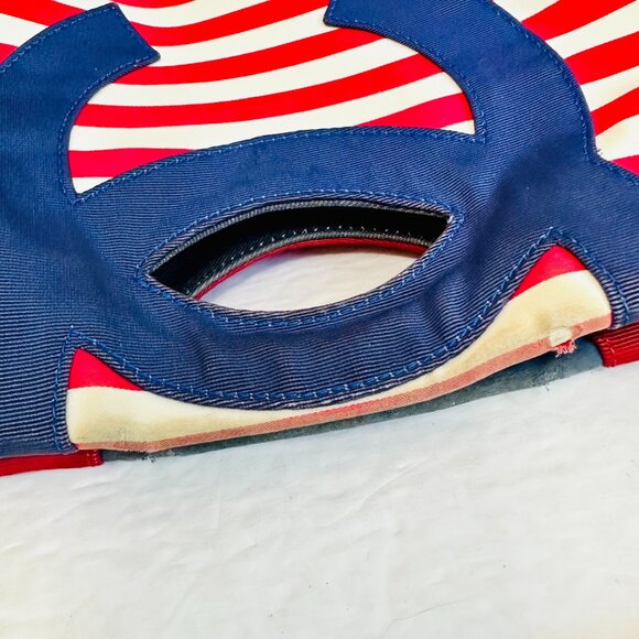 AUTHENTIC CHANEL CRUISE LINE CHAIN STRAP RED WHITE BLUE STRIPE RESORT VINTAGE - Picture 15 of 16